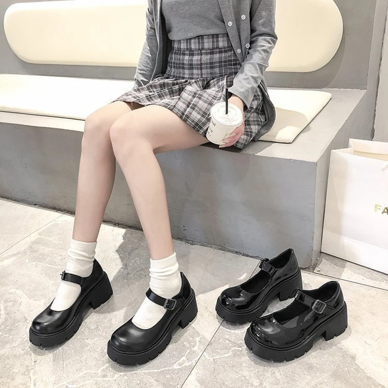 New Mary Jane Mid-heel Women's Shoes Thick-soled Jk Uniform Single Shoes Shoes Lolita Retro British Style Small Leather Shoes