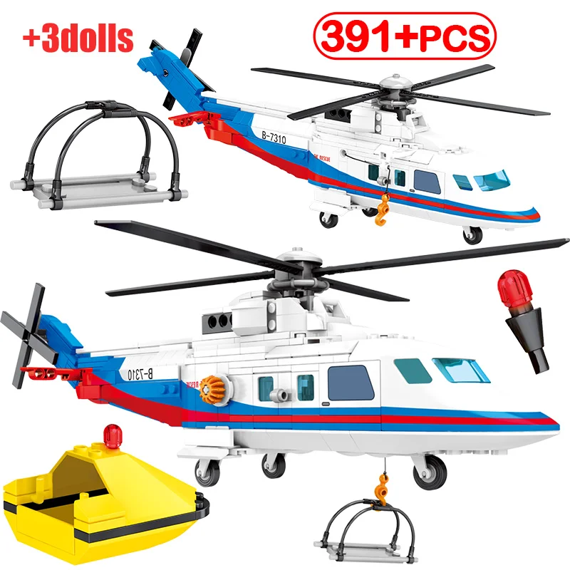 391 шт. Детский конструктор городской спасательный вертолет|Блочные конструкторы|