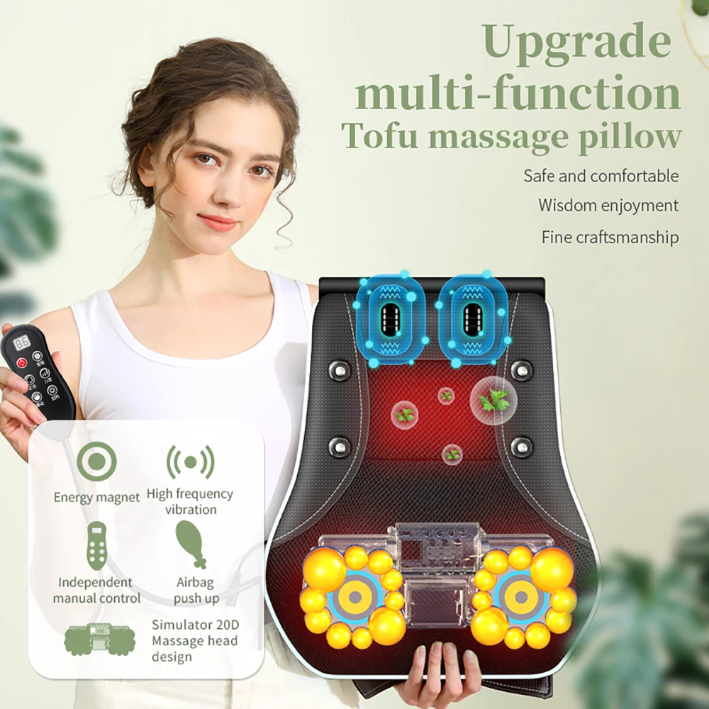 

Massage Pillow Waist Convex Massage Head Wormwood Hot Compress Vibrating Shiatsu 3 Levels Shoulder Legs Massager Cushion