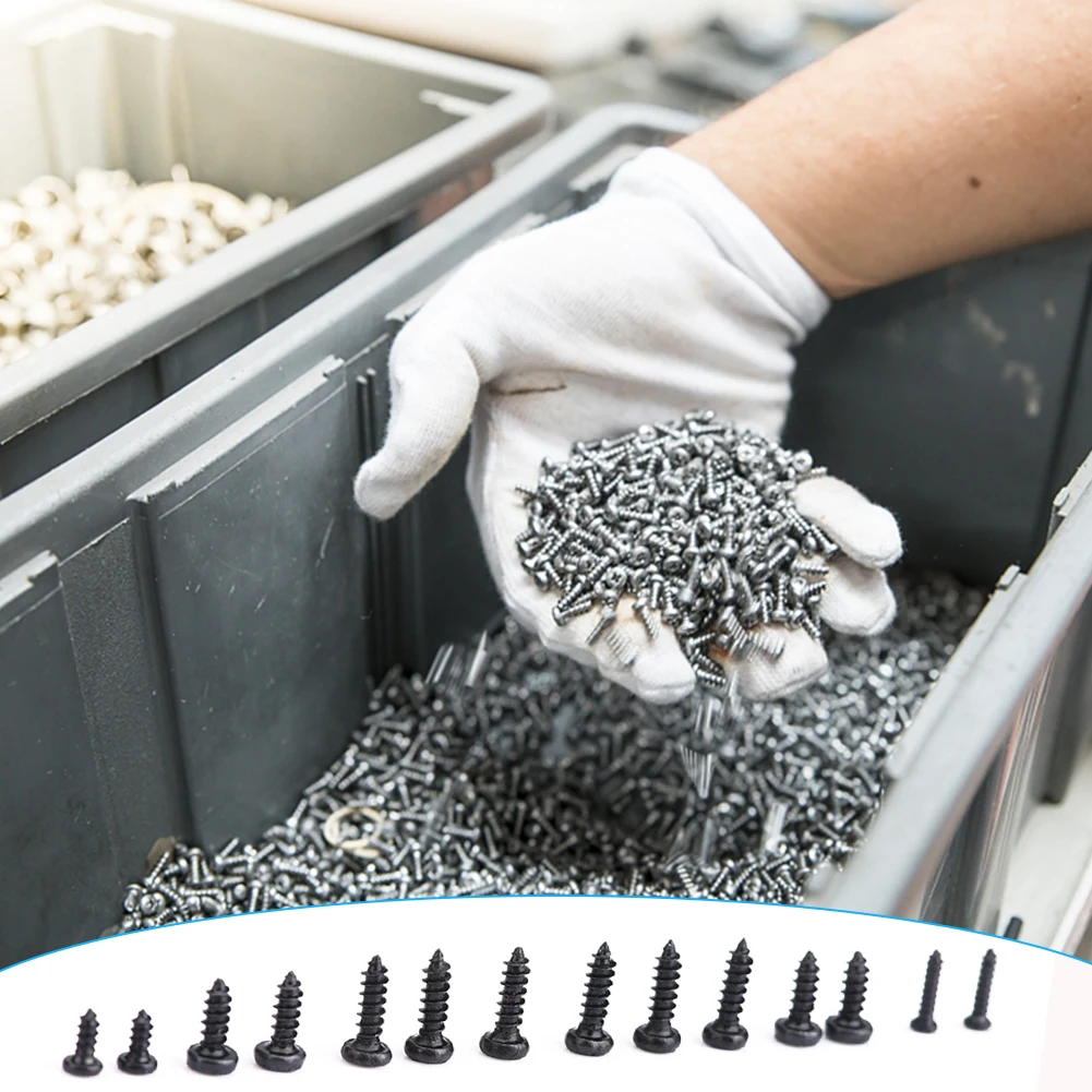 

1000PCS Self Tapping Screws Stainless Steel Cross Head Black Micro Screws M1 M1.2 M1.4 M1.7 Assortment Kit Assorted Screws