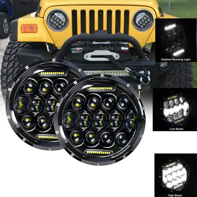 

New 75W 7 Inch Led Headlights DRL Halo Amber for Jeep Wrangler JK TJ CJ LJ Rubicon Sahara Unlimited For Hummer H1 H2