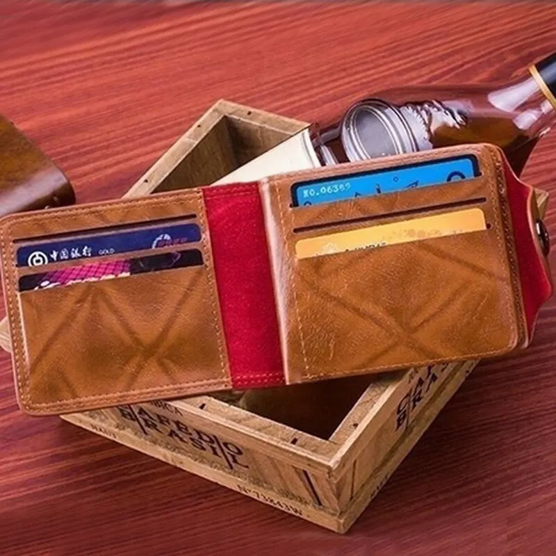 

Luxury 100% Genuine Leather Wallet Fashion Short Bifold Men Wallet Casual Soild Wallet With Coin Pocket Purses Male Wallets