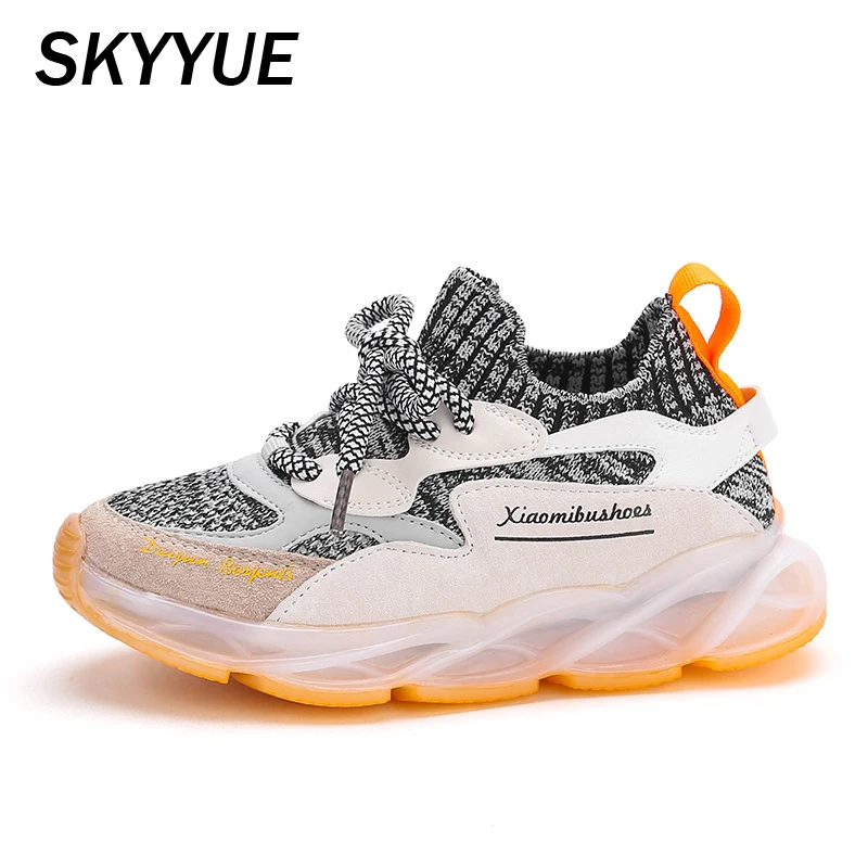 Kids Sport Sneakers Children Slip On Casual Boys Brand Running Shoes Baby Girls Gray Chunky Trainers Spring | Детская одежда и