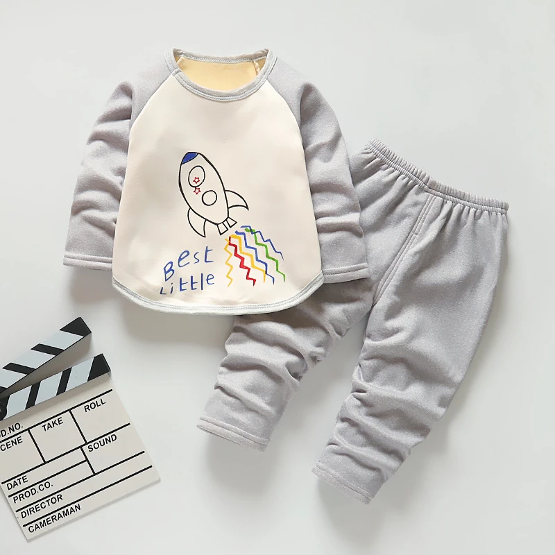 Winter toddler Baby Clothes Sets baby Boys Girls Cotton Thick Velvet Pajamas 2pcs Suits For Infant Kids Warm Sleepwear | Детская одежда