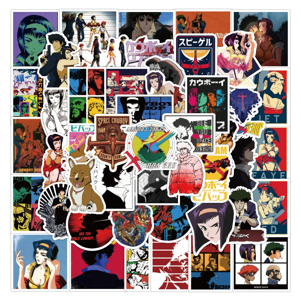 50 шт. наклеек Cowboy Bebop для ноутбука, чемодана, компьютера, шлема, холодильника, скейтборда, телефонного чехла, декали, аниме, детской игрушки.