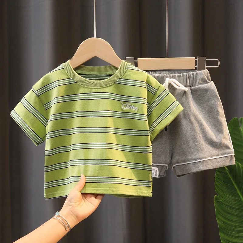 Striped Cotton Summer Clothing Sets for Newborn Baby Boy Infant Fashion Outerwear Clothes Suit T-shirt+Pant baby Cloth |