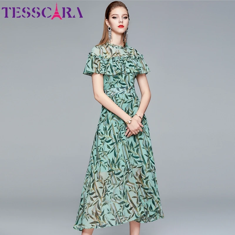 TESSCARA женское летнее элегантное шифоновое платье Festa высокое качество длинное