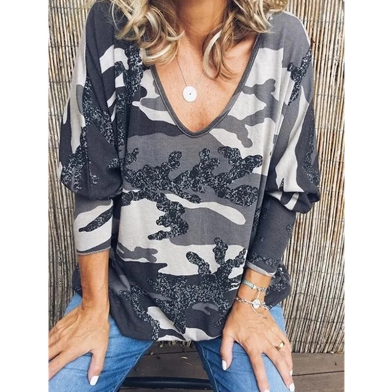 4XL 5XL Плюс большой размер футболка с длинным рукавом для женщин 2019 осенние топы