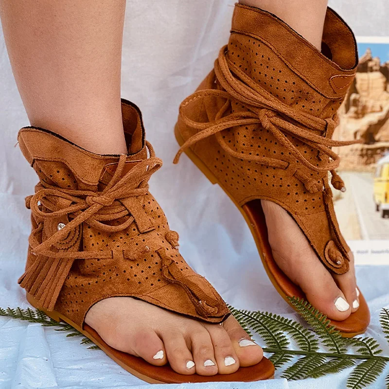 Retro Women's Sandals 2021 Gladiator Ladies Clip Toe Vintage Boots Casual Tassel Rome Fashion Summer Woman Shoes Female#SJPAE-27