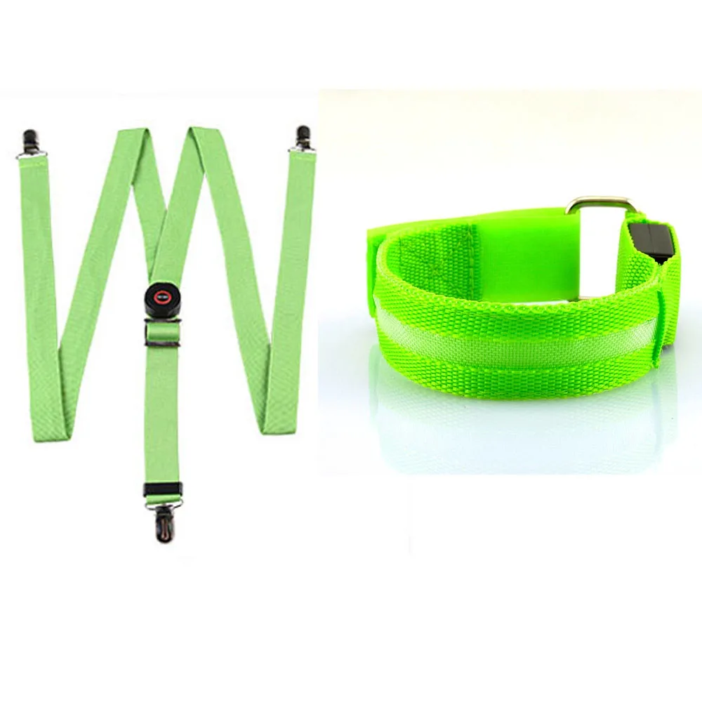 green set Регулируемый браслет, ремешок на руку, светящийся браслет, светодиодные подтяжки, мигающий светильник на подтяжках для активного отдыха, ночного велоспорта, бега, верховой езды - Цвет: green set