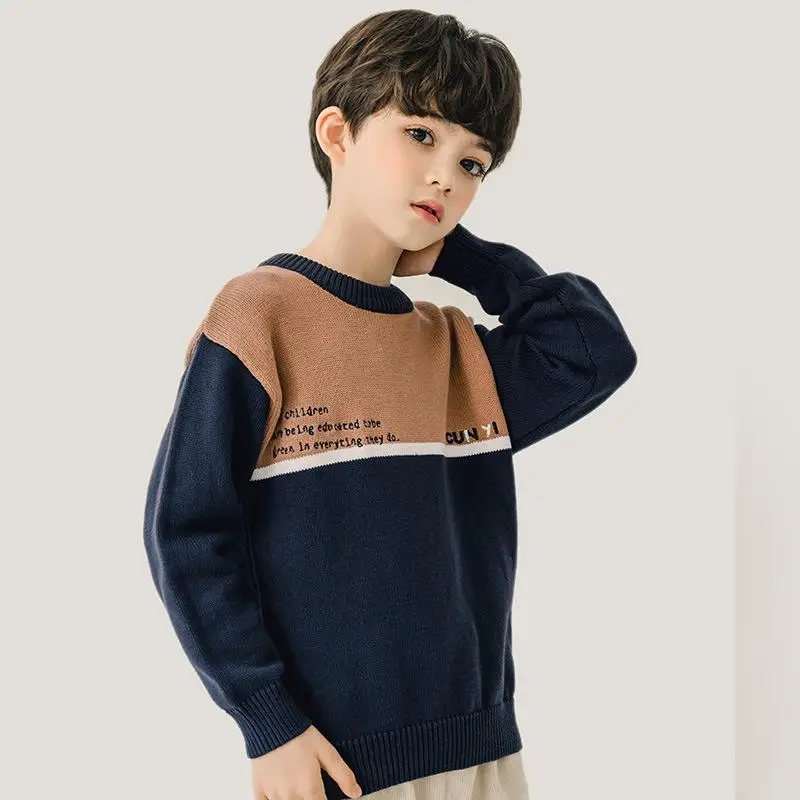 

Winter Spring Knit Sweater For Boys Letter Print Soft Cotton Pullovers Kids Warm Knitted Tops Children Clothing School Uniform