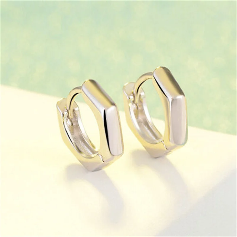 

Plain Hexagon Huggie Hoop Circle Earrings Silver Plated Shiny 925