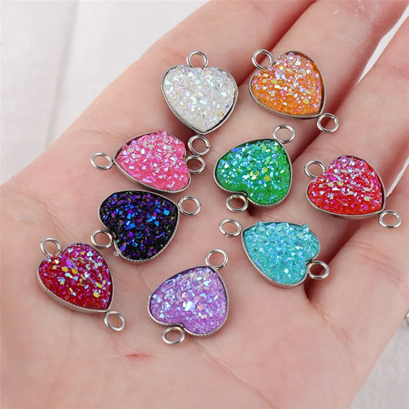 

10pcs/lot Stainless Steel Shiny Heart Charms Pendants Connector For Jewelry Making DIY Bracelet Necklace Accessories