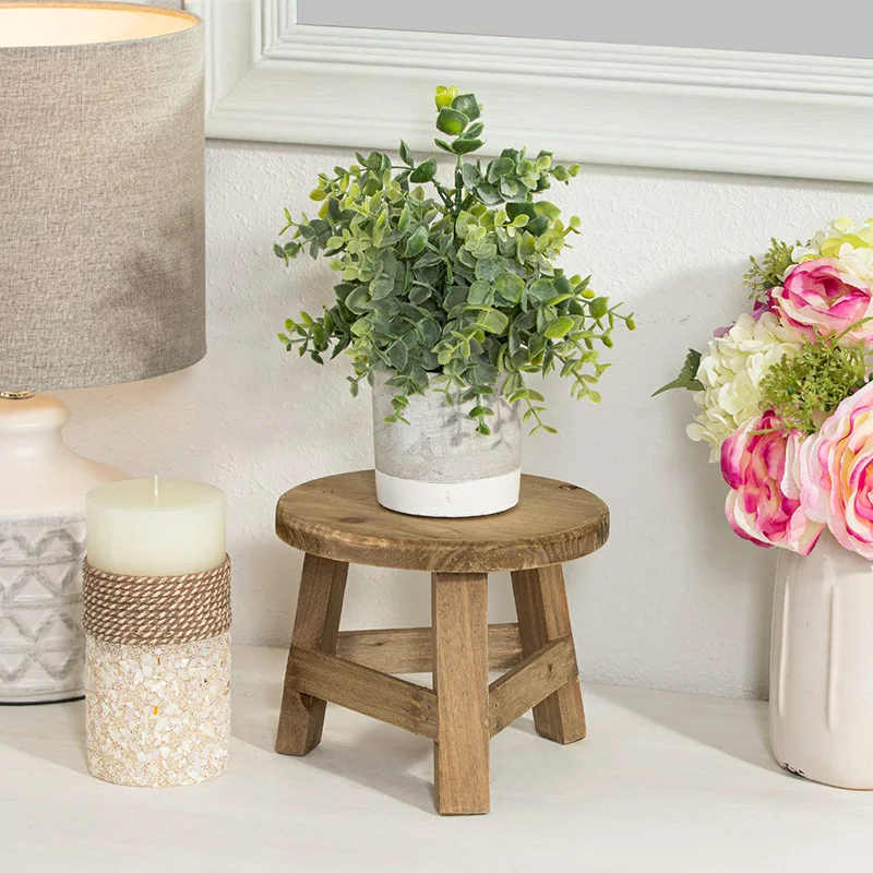 

Wooden Plant Stand Plant Holder Stool Multifunctional Display Home Decor for Flower Pot Round 17.8*17.8*15cm PAK5