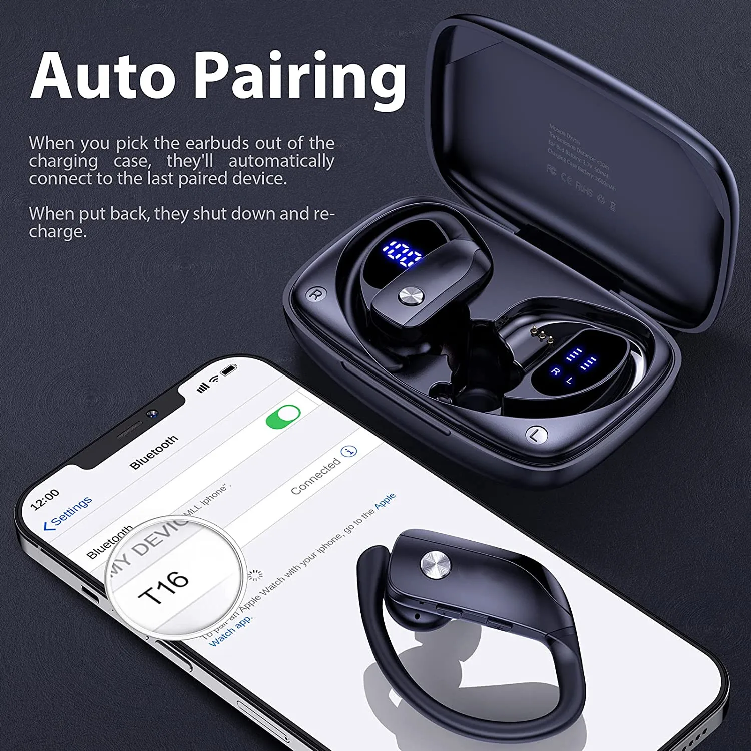 Wireless Headphones with Microphone Waterproof Bluetooth Ear Hook Earphones Stereo Gaming Noise Cancelling Headset Earbuds Gamer |