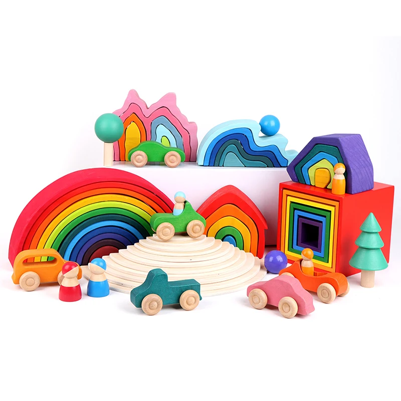 Baby Toys Wooden Block Rainbow Kids Creative building Blocks Stacker Early Learning Montessori Educational Toy Children|Блочные