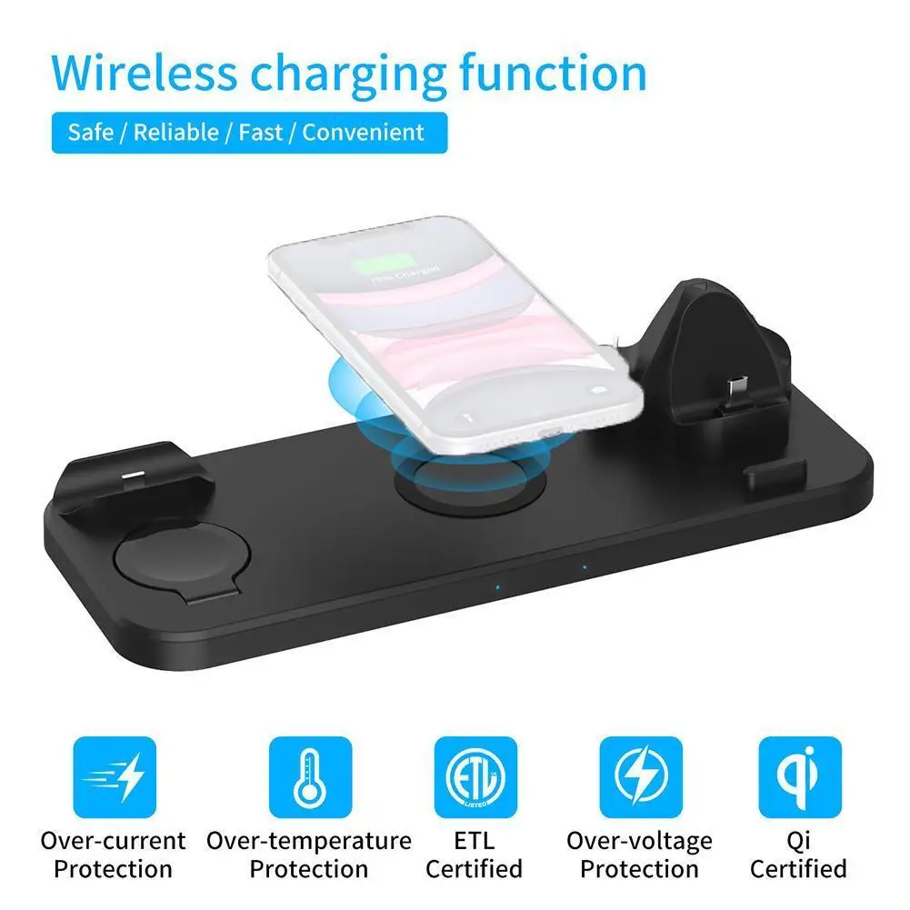 

6 In1 Charging Station Wireless Charging For IPhone 12 Pro Max Mini Xiaomi Samsung Huawei AirPods 2 QI Charging Dock