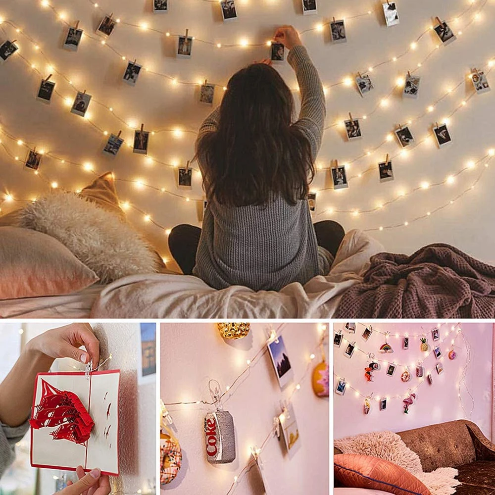 

String Light with Photo Clip String Lights 30 50 100LEDs Warm White Lighting USB Powered for Patio Halloween Party Wedding Decor