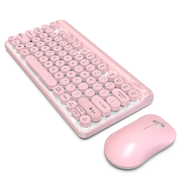 Pink 2,4 г беспроводная клавиатура игровая мышь набор Ретро Круглый Keycap клавиатура мини мышь для Macbook lenovo PC Клавиатура для ноутбука Компьютерные мыши - Цвет: Pink