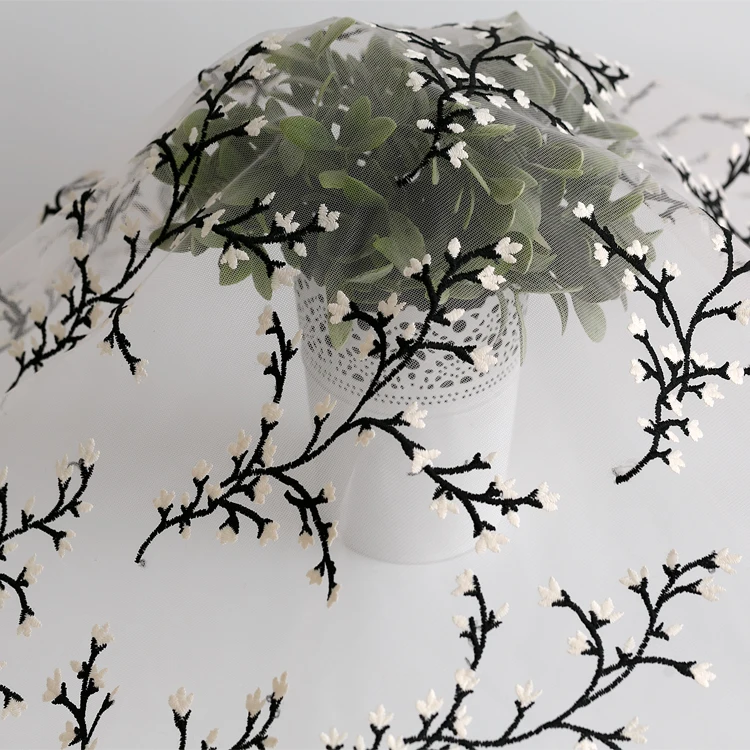 Трехмерная вышитая веточка кружевная ткань сетчатый тюль французская сделай сам