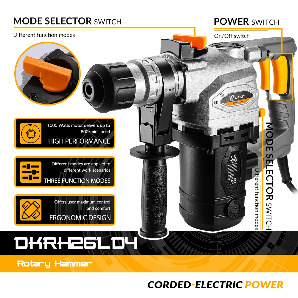 DEKO DKRH26LD4/DKRH32LD5 Многофункциональный роторный молоток с BMC и аксессуары