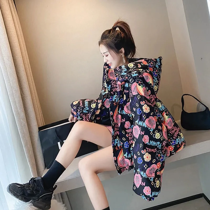 Высококачественный пуховик с капюшоном и принтом новинка 2024 Женская белая