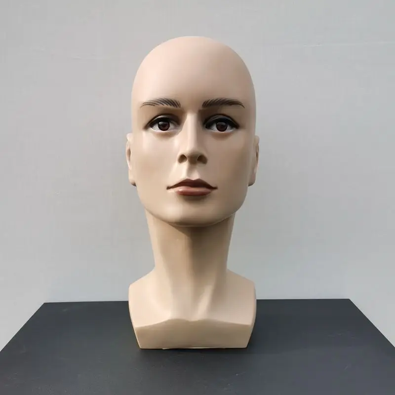 

Handsome Adult Male Head Mannequin Props PVC Skin Color Hard Thickened Realistic Bald Mannequin Hat Wig Glasses Head Accessories