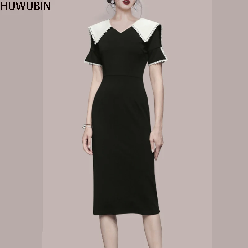 

Женское летнее платье-карандаш с высокой талией и кукольным воротником