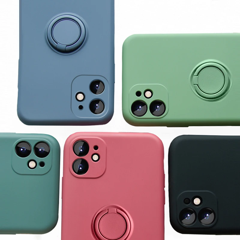 

Soft Silicone Cover Case For iPhone 12 11 Pro Max Mini Phone Cases For iPhone XR XS 8 7 6 6S Plus SE 2020 With Ring Holder Stand