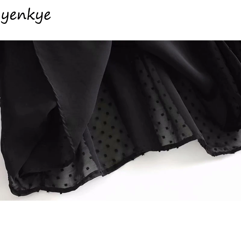 2019 Женская винтажная блузка в горошек Черная вуаль рубашка женская длинный рукав