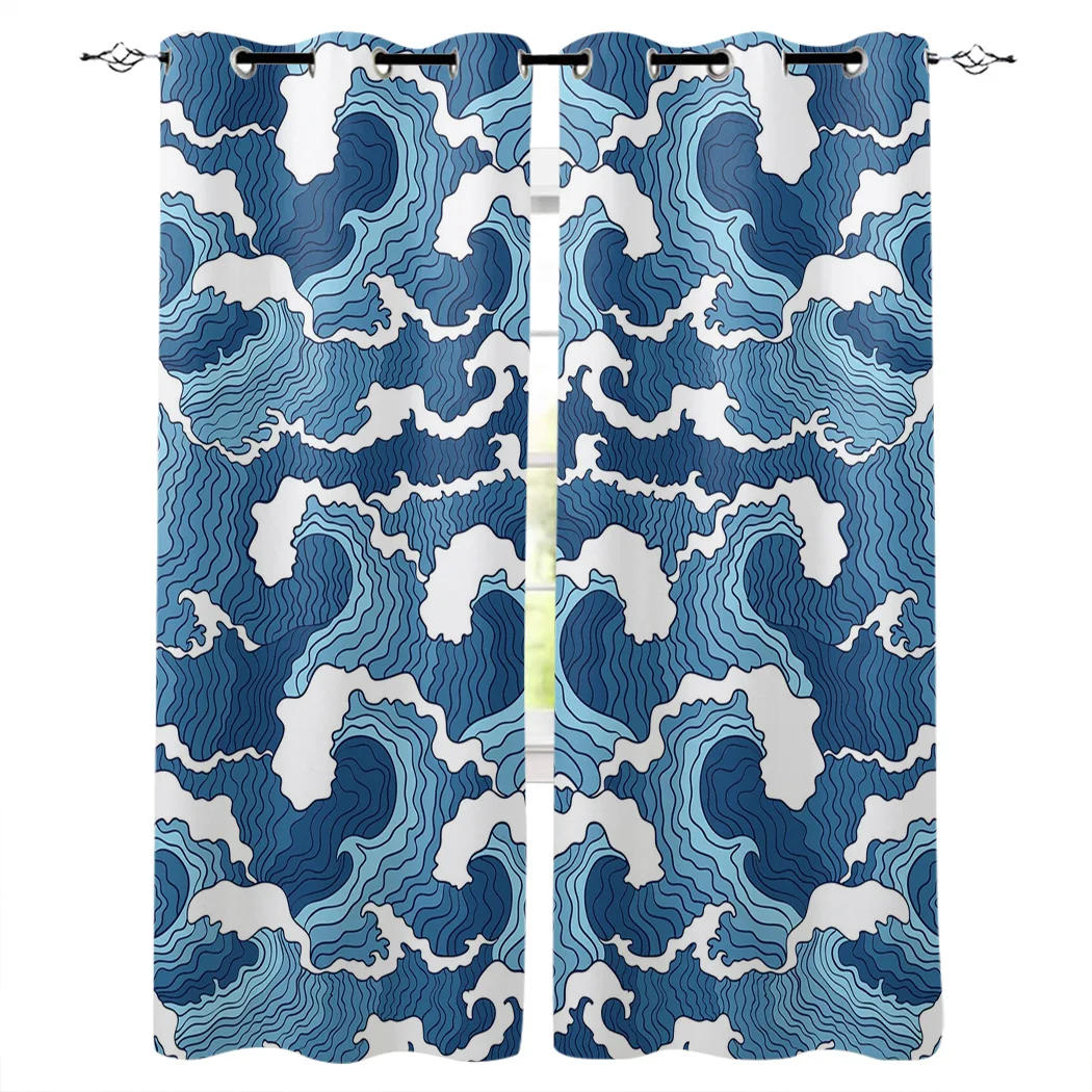 Японские занавески на окна с водяными волнами для гостиной декоративные