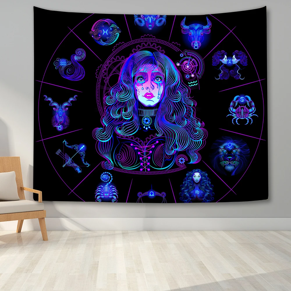 

Astrological Horoscope Collection Tapestry Wall Hanging Bedroom Psychedelic Style Zodiac Wall Blanket Home Dorm Background Cloth