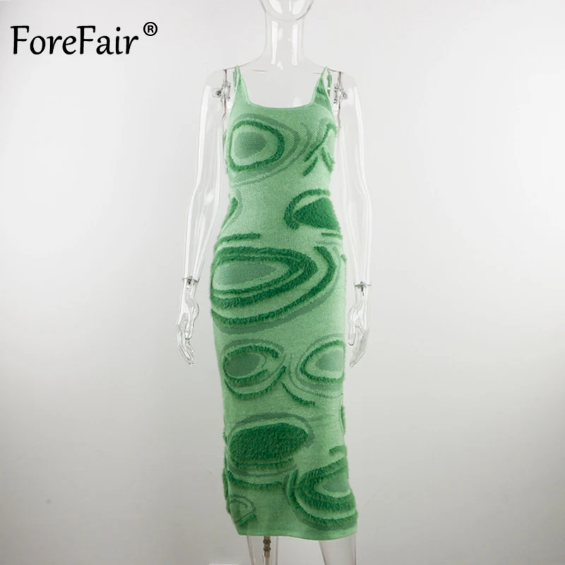 

Forefair Knit Bodycon Dress Women Summer Spaghetti Strap Beach Midi Dresses Purple Y2K Hollow Out Sexy Sleeveless Beachwear 2021