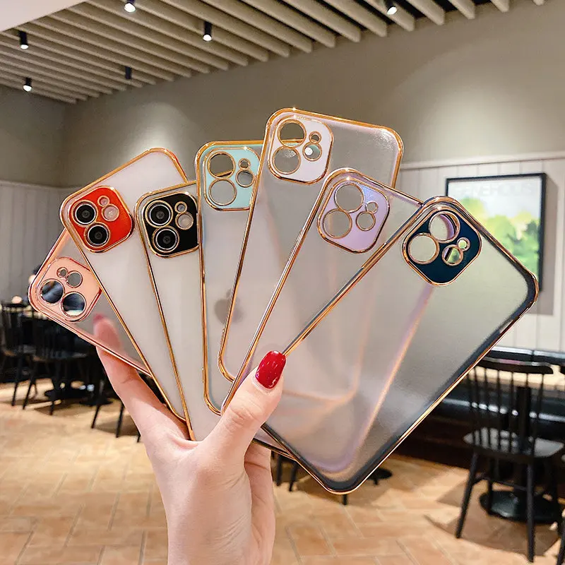 

Camera Protection Matte Plating Phone Case For iPhone 12 Mini 11 Pro Max XR XS Max X 7 8 Plus Transparent Bumper Protective Case