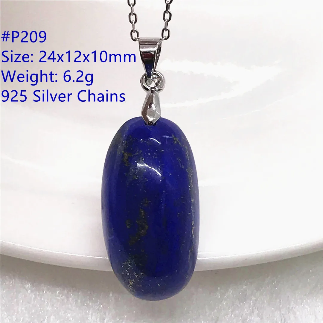 

Ожерелье с кулоном из натурального синего лазурита для женщин и мужчин, лечебный подарок, бусины 24x12x10 мм, хрустальный камень, серебряные цеп...