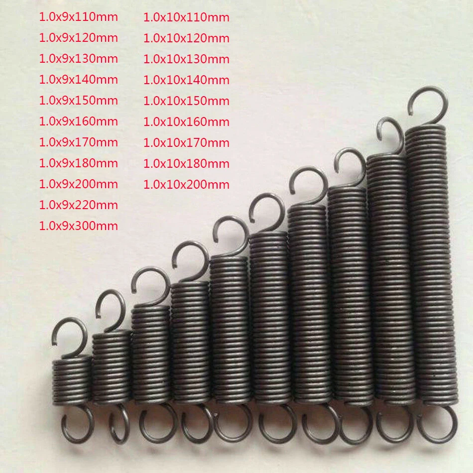 

2pieces Wire Dia.1.0mm Length 110/120/130/140/150/160/170/180/200/220mm Tension Extension Spring Expansion Springs OD 9mm 10mm