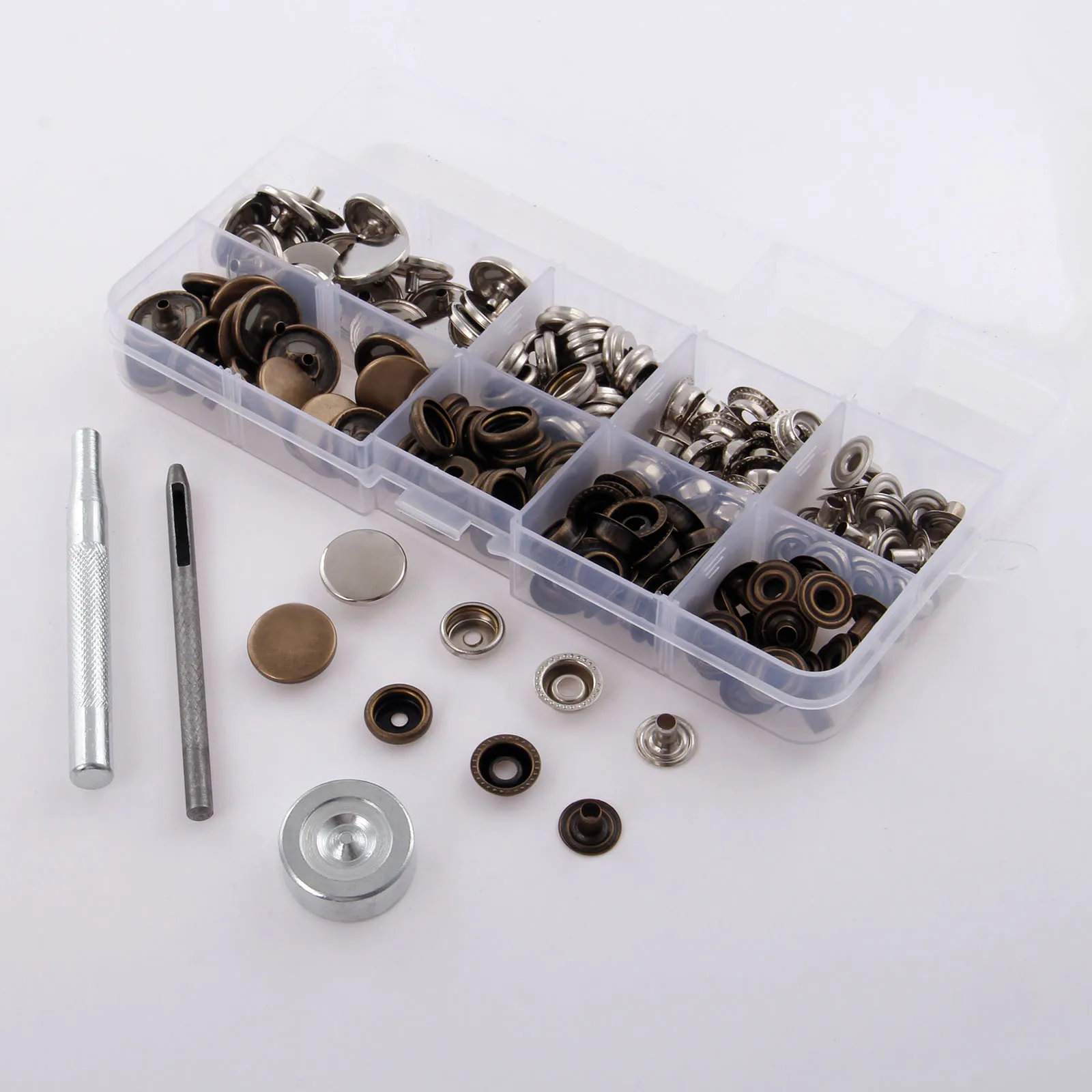 

40Set 17mm Metal DIY Sewing Press Studs Button Snap Fastener for Bags Clothes Jeans Button+3pcs Fixing Tools Kit+Storage Box