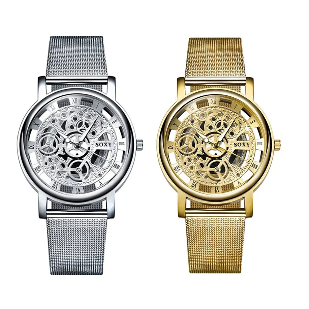Мужские Роскошные полностью Стальные наручные часы скелетоны полые