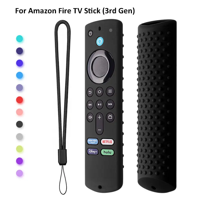 

For 2021 Amazon Fire TV Stick Protective Silicone Case Cover For Remote Control 3rd Gen Shockproof Anti-Slip Sleeve With Lanyard