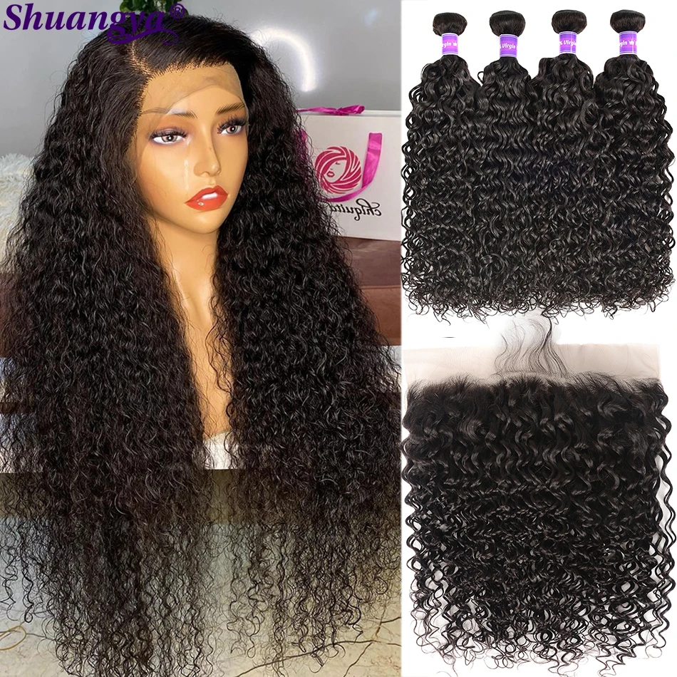

Peruvian Water Wave Bundles With Frontal Transparent Lace 5x5 HD Lace 100% Remy Curly Wave Human Hair