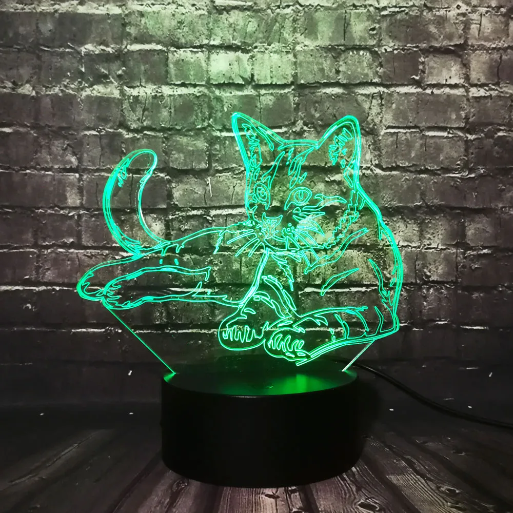 Xmas lamp Cute Animal Cat 3D LED 7 Color Change Table Night Light Decor Baby Sleep RGB Atmosphere Lava Birthday Supply Friend | Освещение