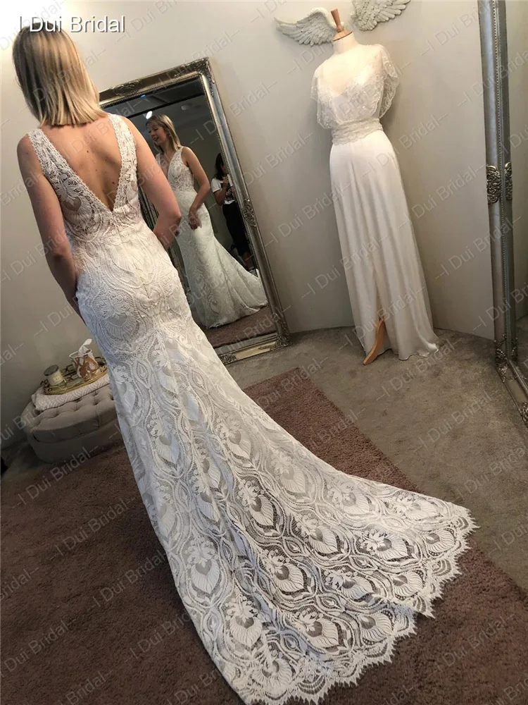 Кружевное свадебное платье футляр с V образным вырезом новый стиль на заказ