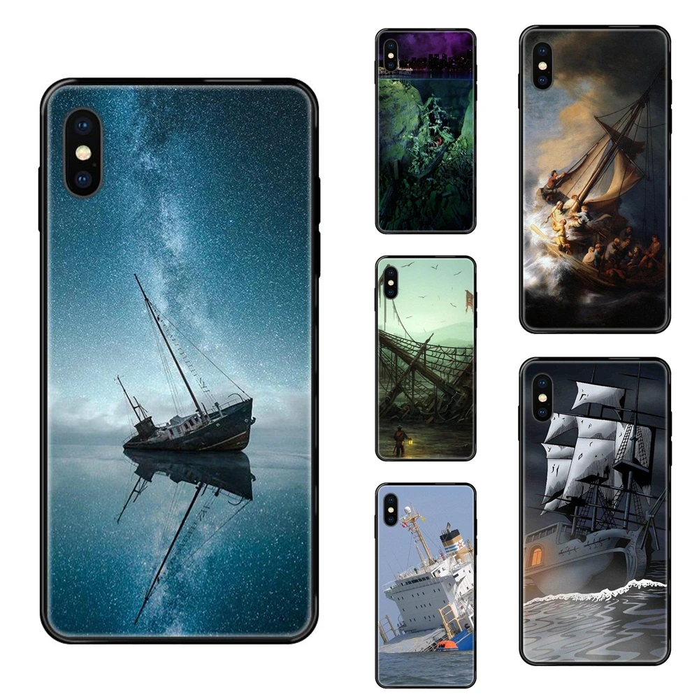 Half Price TPU Black Soft Phone Cover Case Lost Ship Nature For Xiaomi Mi Note A1 A2 A3 5 5s 6 8 9 10 SE Lite Pro Ultra