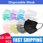 10-200 шт., одноразовые черные маски для лица, 3 слоя