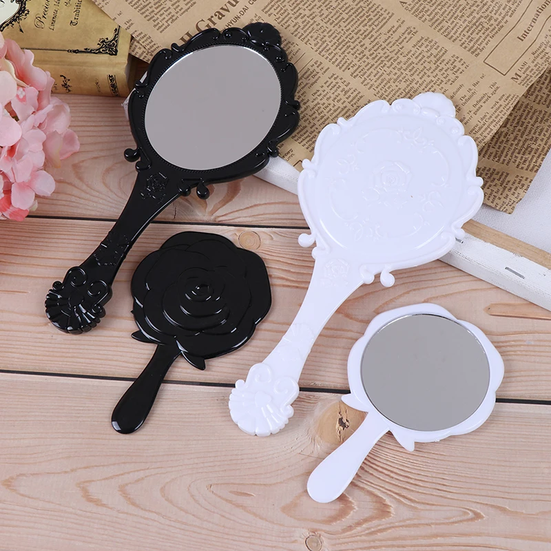

1 Pcs Mini Portable Vintage Cosmetic Makeup Mirror Hand Hold Oval Round Mirror Classical Rose Style Mirror Beauty Make Up Tool