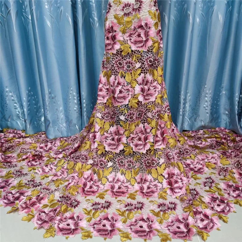 

newcoming flowers guipure lace fabric with stones 5yards african water soluble lace fabric for clothes sewing YAYUE11216