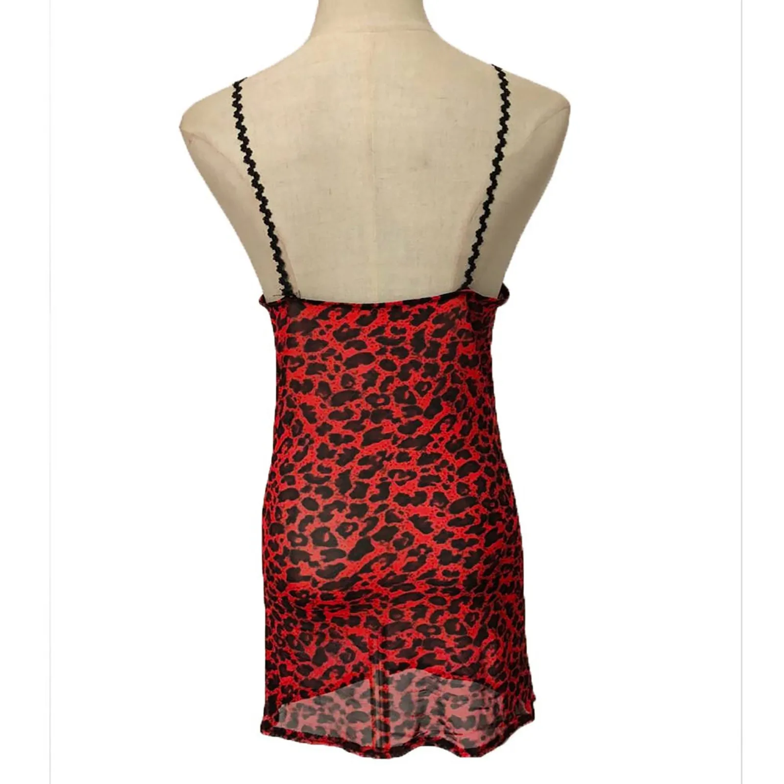 

Hot Lady Leopard Dress For Women Girls Cute Red Strappy Mini Dress For Party Clubwear