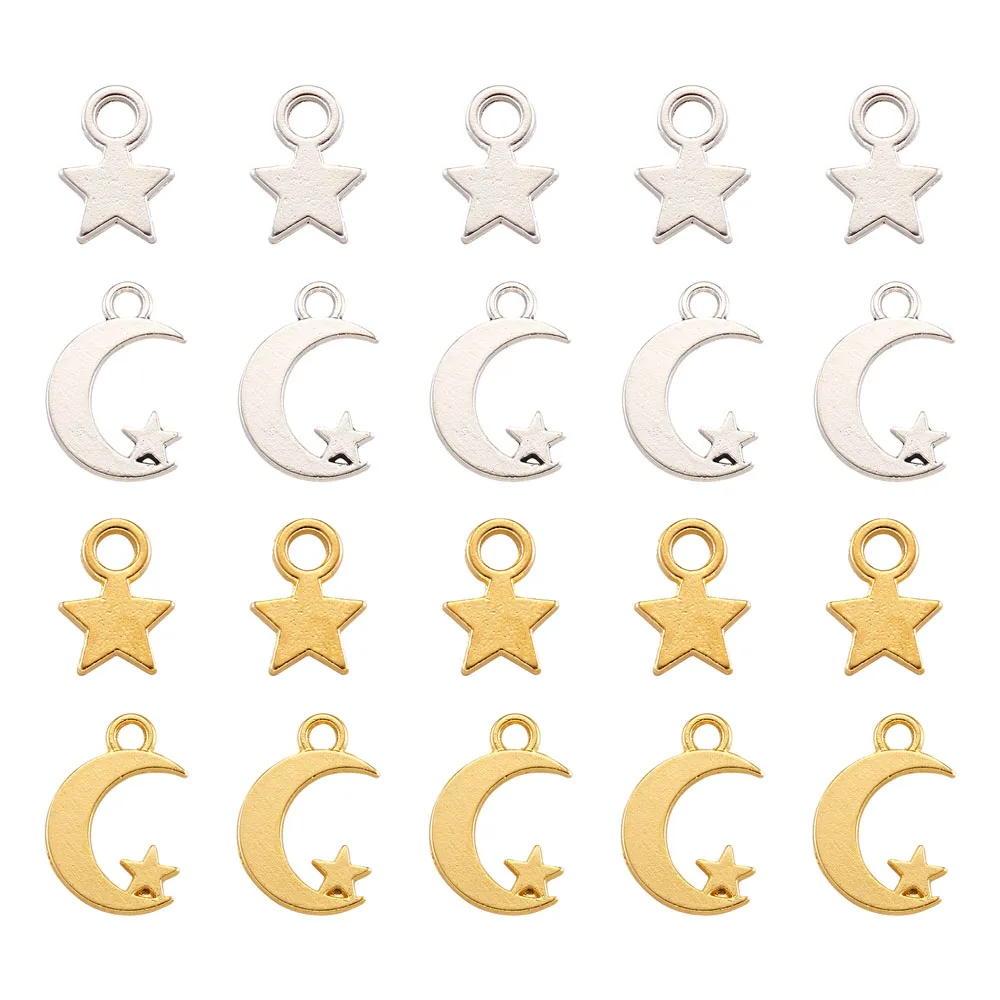 

300pcs Crescent Moon Mini Star Charms Dangle Earrings Bracelet Accessories Blank Stamping Tags Pendant for DIY Jewelry Making