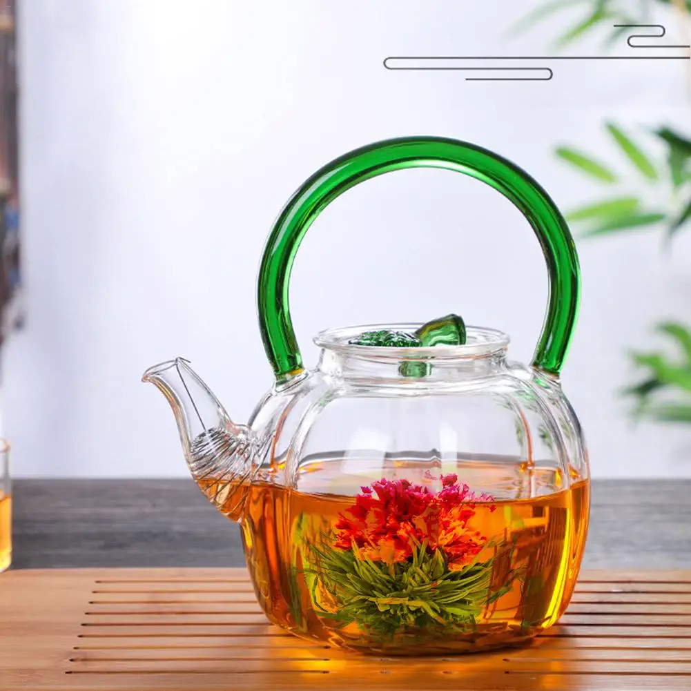 

2 Colors Titan Pumpkin Teapot High Temperature Resistant Ceramic Stove Boiled Teapot Kettle Steamed Kungfu Tea Glass Tea Set