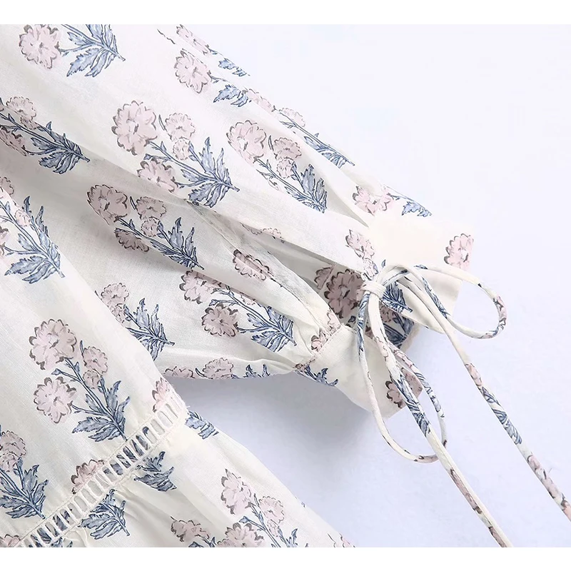 

ZA 2021 Summer Cascading Dress Women Long Sleeve Floral Printed Dresses Causal A-line Long Dresses Fashion Woman Midi Fit Dress